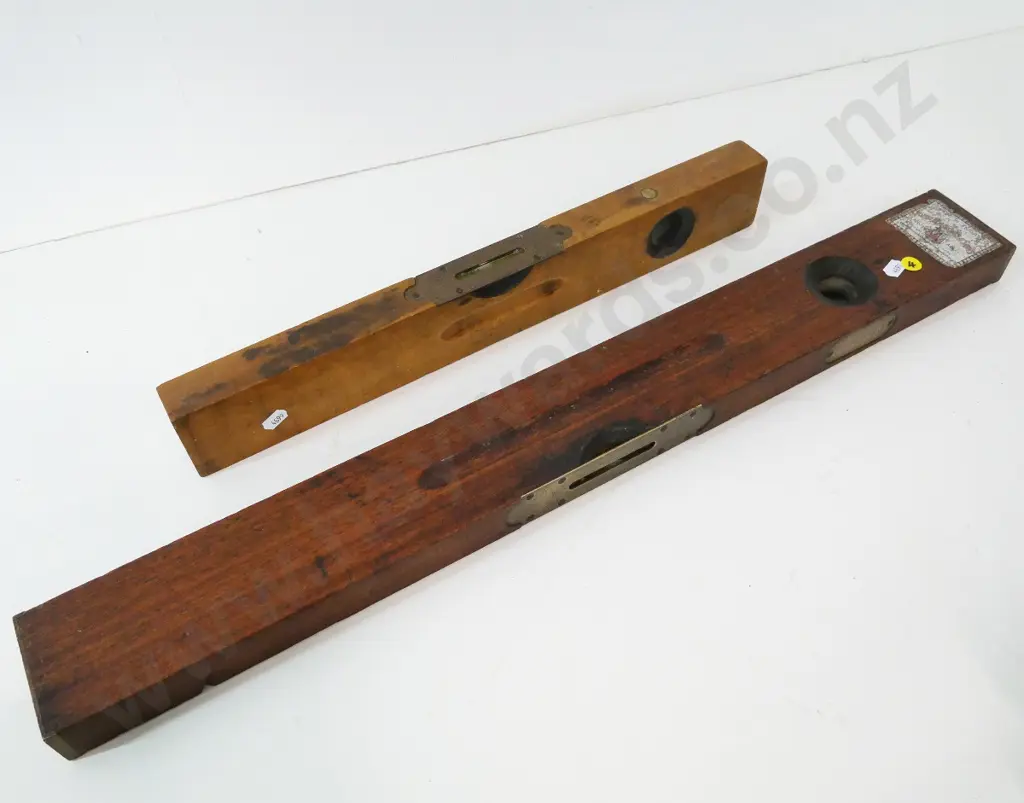 2 vintage wood & brass Rabone spirit levels - longer one L-690 Image 1++