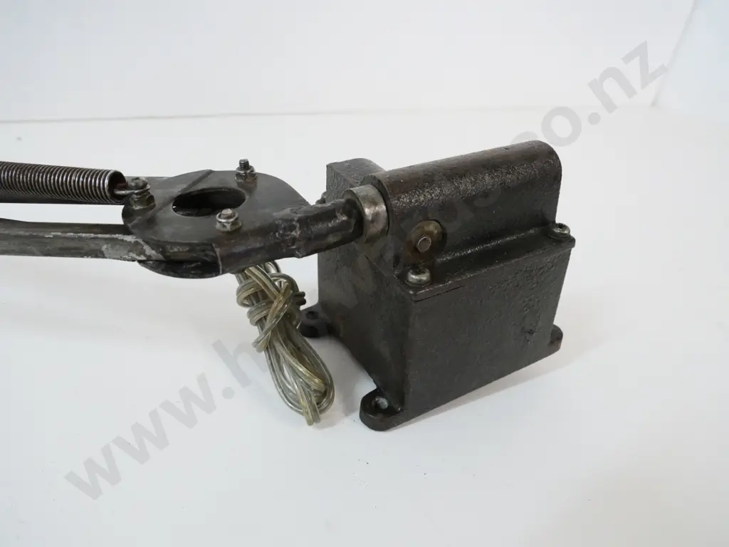 industrial style anglepoise lamp with cast iron bench-mount base - some dents to shade D-165 Image 1++