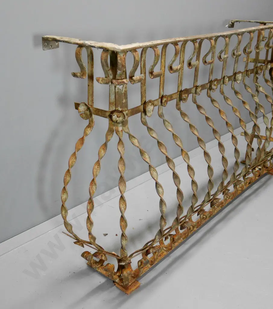 French "Romeo& Juliet" style wrought metal balcony surrounds - corrosion and paint wear H-930 W-1830 D-430 Image 1++