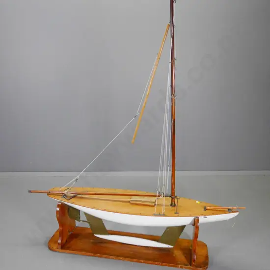 vintage large timber and brass pond yacht on stand - H-1640 L-1470