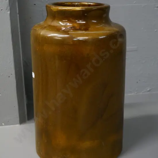 brown trickle glazed wide-mouth crock - no maker's marks H-350 D-250