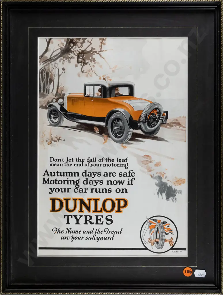 framed reproduction Dunlop Tyres advertising print H-330 W230 Image 1++