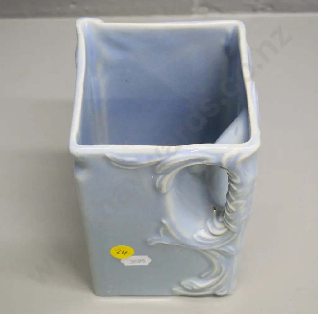 early Temuka pottery square Neeco fridge jug - 2 glaze faults H-150 W-90 D-90 Image 1++