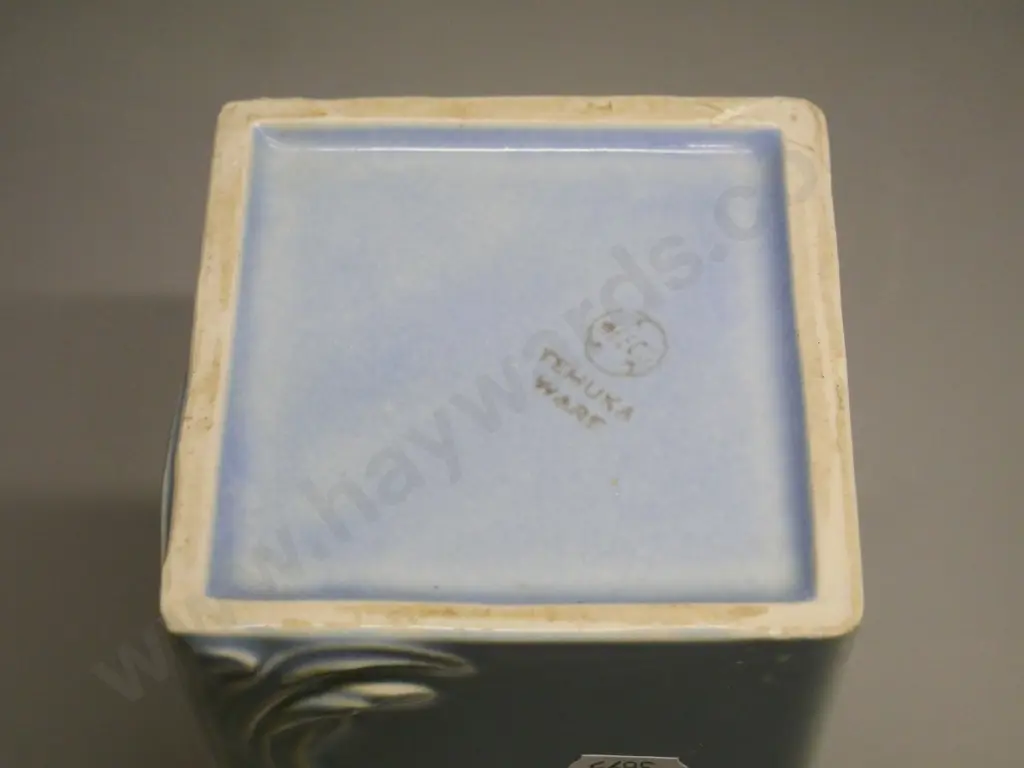 early Temuka pottery square Neeco fridge jug - 2 glaze faults H-150 W-90 D-90 Image 1++