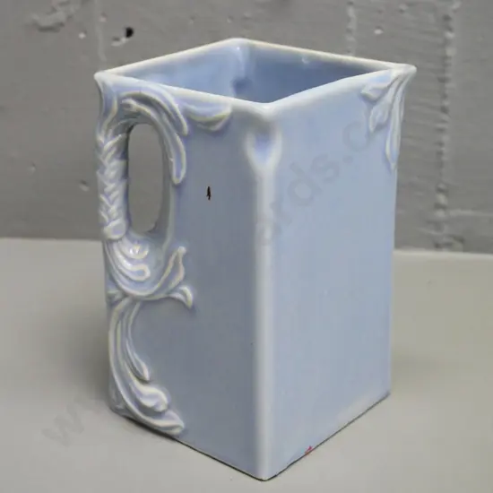 early Temuka pottery square Neeco fridge jug - 2 glaze faults H-150 W-90 D-90