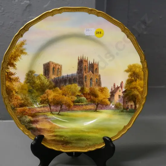 Royal Worcester hand-painted Yorkminster plate - signed Rushlaw? D-230