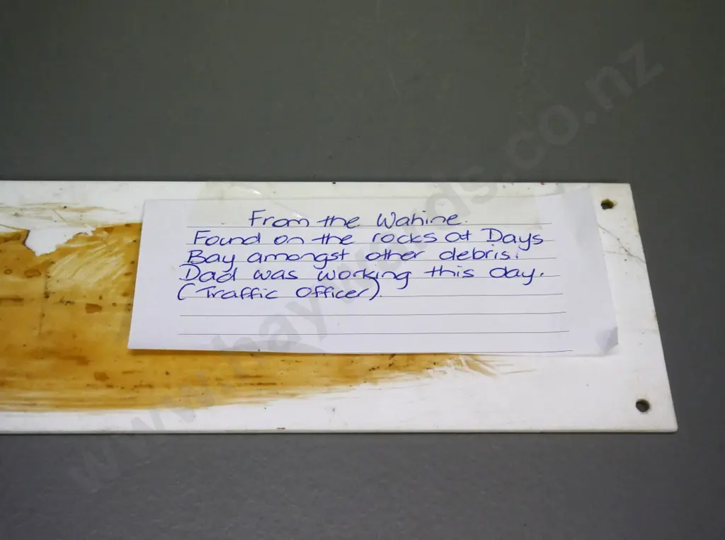 Muster Station sign reportedly from the Wahine ferry H-90 W-360 and a book on The Wahine Disaster - Makarios Image 1++