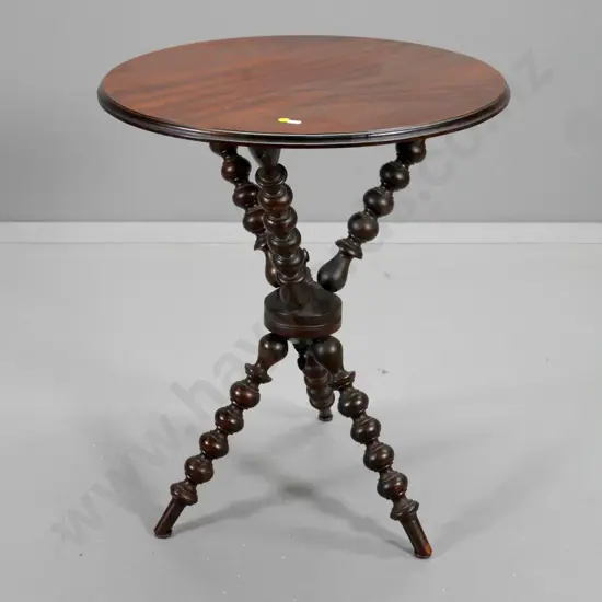 occasional table with turned cotton reel tripod base & mahogany top - repair to one leg H-690 Diameter 570