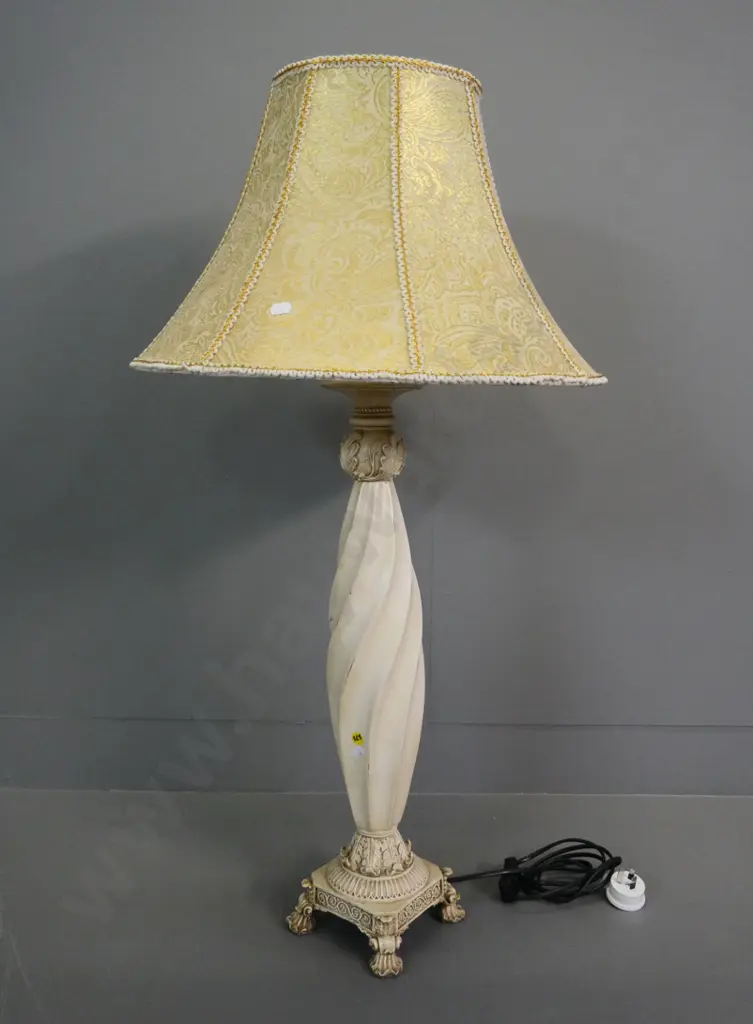 composite cream coloured spiral design table lamp with brocade fabric shade H-930 Image 1++