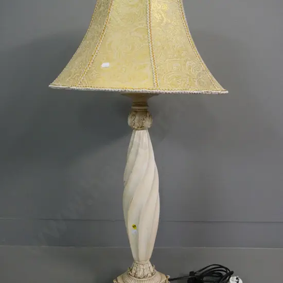 composite cream coloured spiral design table lamp with brocade fabric shade H-930