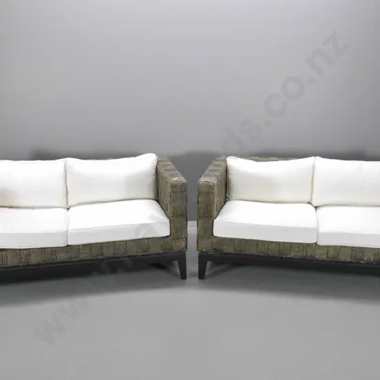 pair of contemporary, woven seagrass, 2 seater chesterfield settees, H-750 W-1640 D-870 