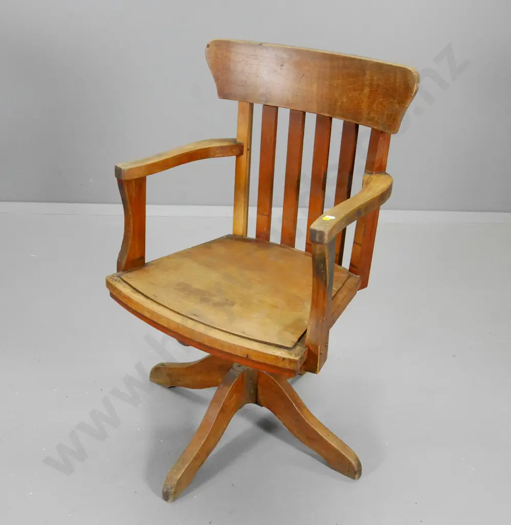 vintage solid timber swivel & tilt office chair - some fine splitting in arms H-900 W-520 D-460 Image 1++