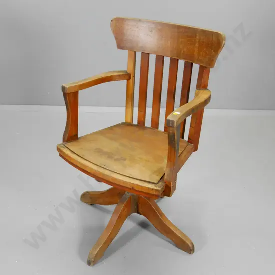 vintage solid timber swivel & tilt office chair - some fine splitting in arms H-900 W-520 D-460