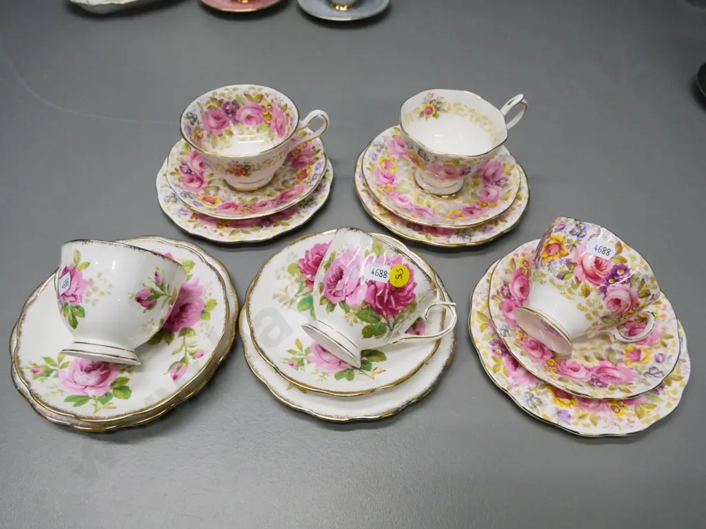 5 Royal Albert trios - 3 Serena and 2 American Beauty pattern Image 1++
