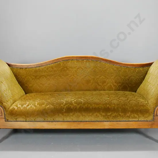 vintage carved timber rolled arm chaise w/studded embossed velvet H-730 W-1900 D-630