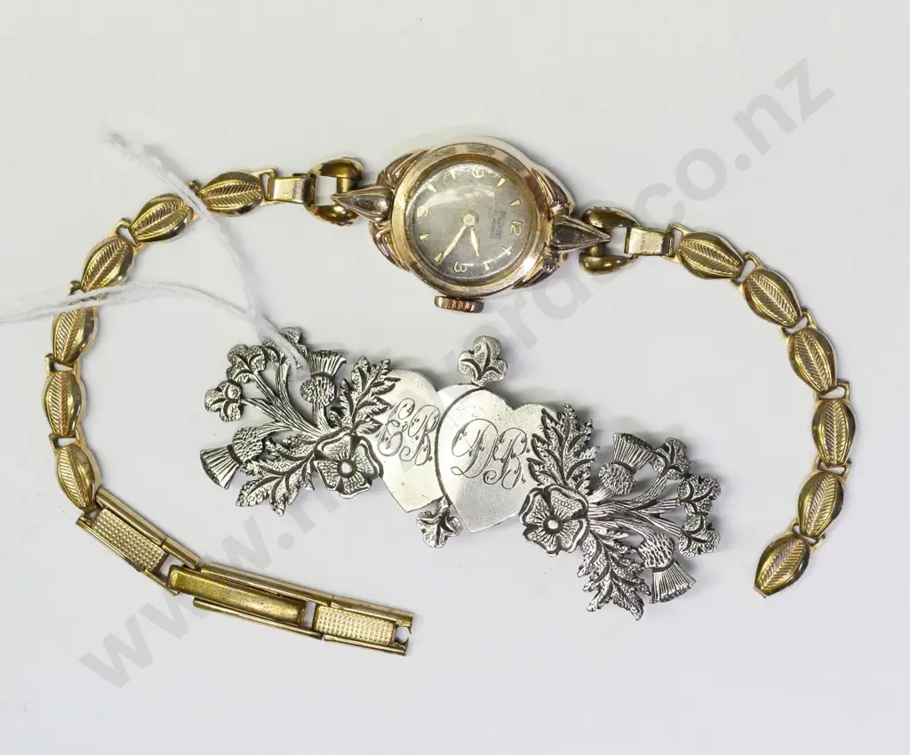 silver brooch no pin stamped JPH anchor S & lion & Pierpont ladies watch Image 1++