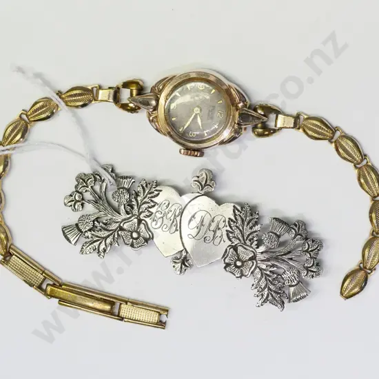 silver brooch no pin stamped JPH anchor S & lion & Pierpont ladies watch