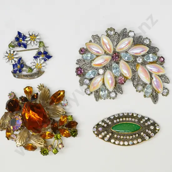 4 asstd costume brooches