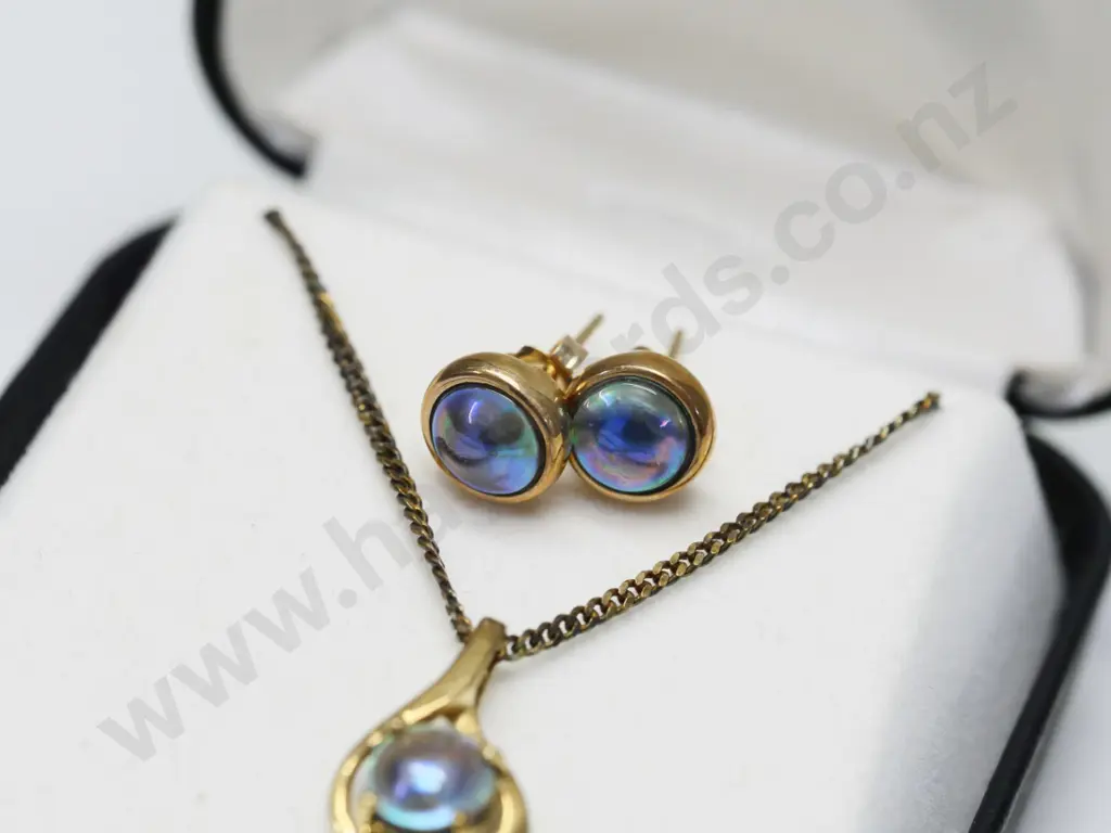 paua pearl necklace & earrings Image 1++