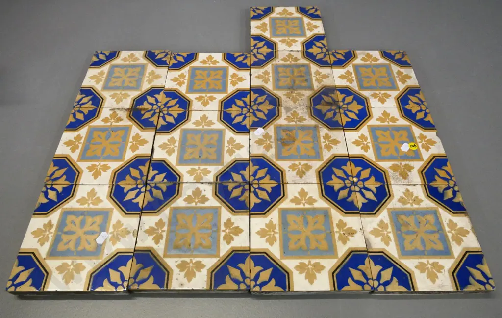 13 Minton porcelain floor tiles circa 1871 - from Macandrew's house 'Carisbrook' - approx 30mm thick 150 x 150 Image 1++