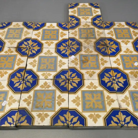 13 Minton porcelain floor tiles circa 1871 - from Macandrew's house 'Carisbrook' - approx 30mm thick 150 x 150