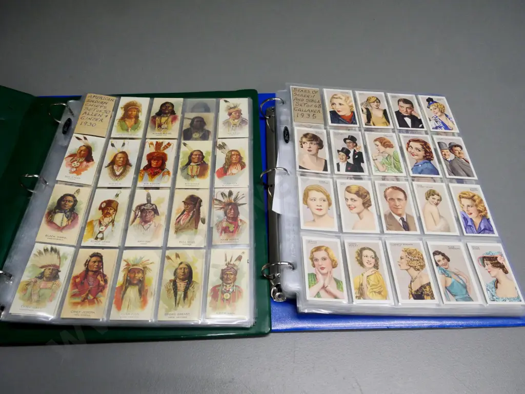2 binders full of cigarette collector's cards in album sheets - USA first nations and civil war reprints, film stars etc Image 1++