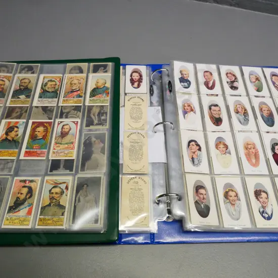 2 binders full of cigarette collector's cards in album sheets - USA first nations and civil war reprints, film stars etc