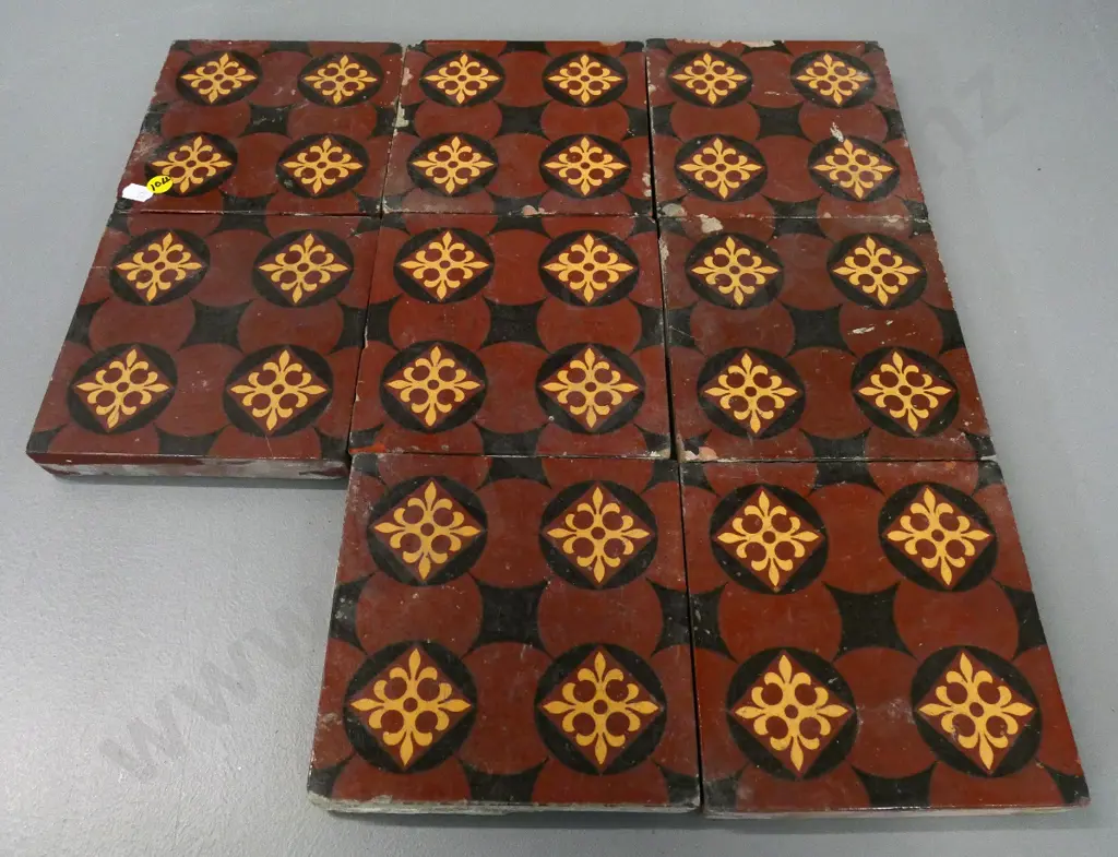 8 Minton porcelain floor tiles circa 1871 - from Macandrew's house 'Carisbrook' - approx 30mm thick 150 x 150 Image 1++