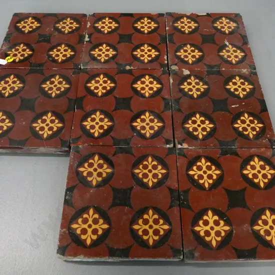 8 Minton porcelain floor tiles circa 1871 - from Macandrew's house 'Carisbrook' - approx 30mm thick 150 x 150
