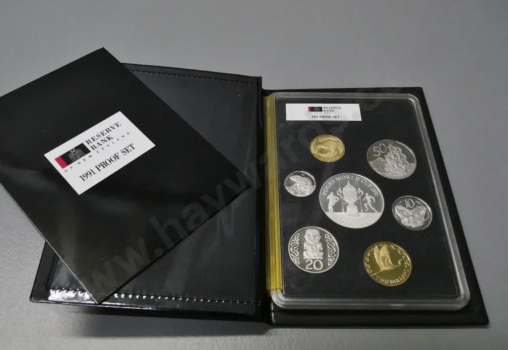 1991 New Zealand Rugby World Cup coin proof set in vinyl wallet Image 1++