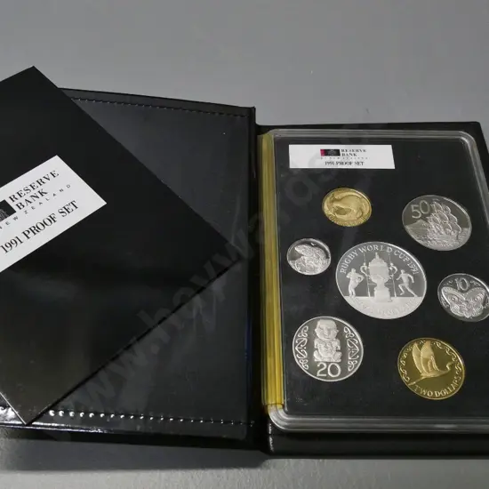1991 New Zealand Rugby World Cup coin proof set in vinyl wallet