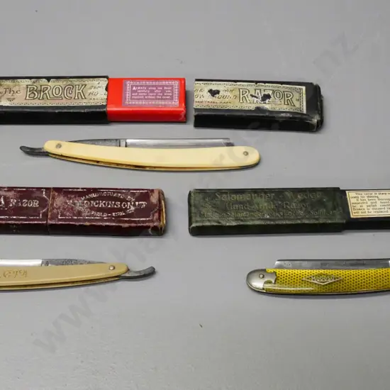 3 straight razors in cases - cases don't necessarily match