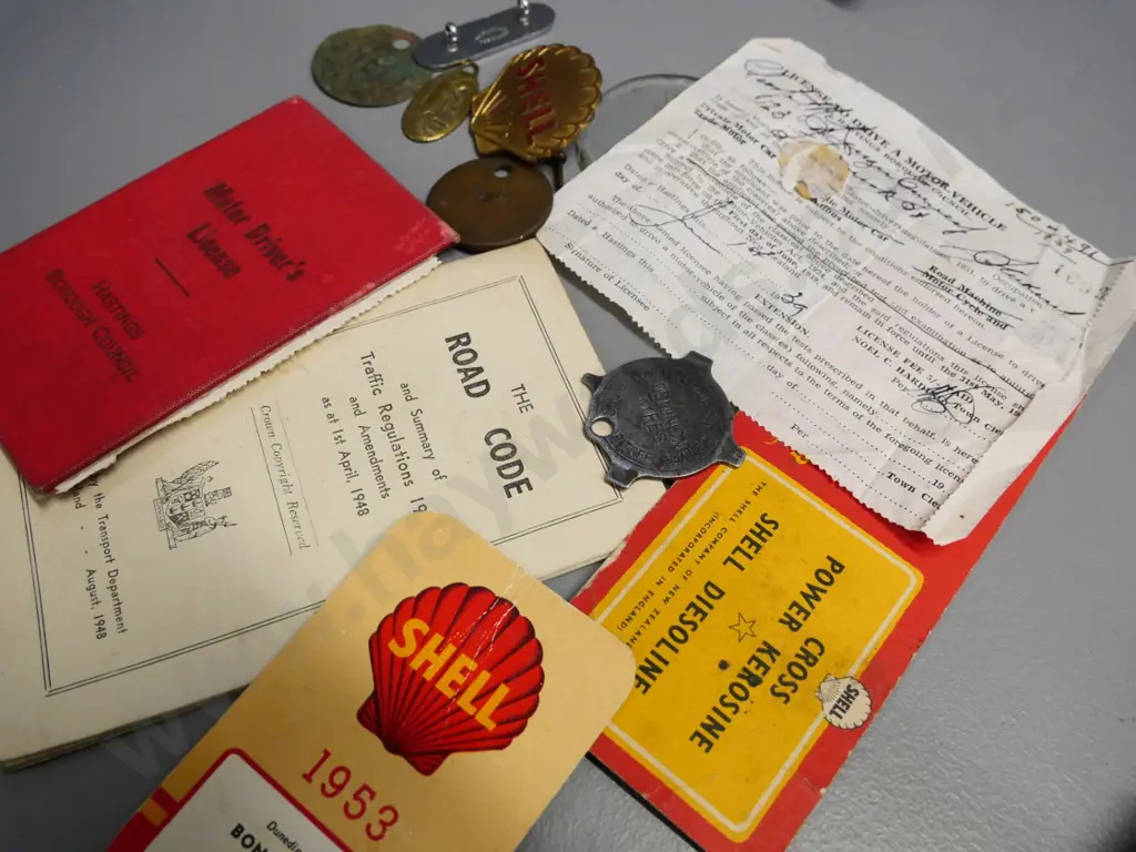 assorted automotive and military items including Shell badges & ephemera, leave passes, 1930s road code etc. Image 1++