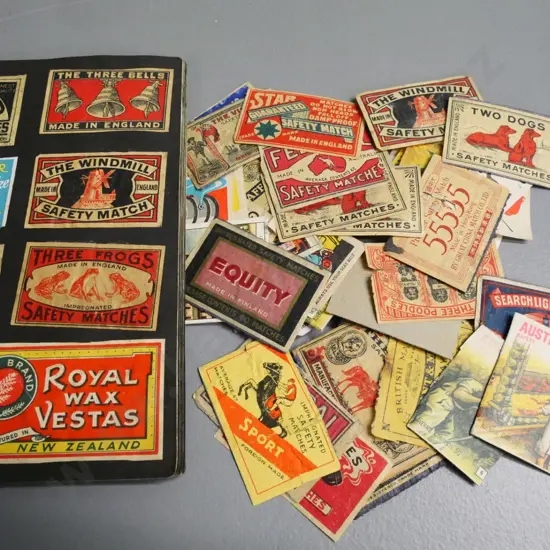 album of vintage matchbox labels plus assorted loose labels