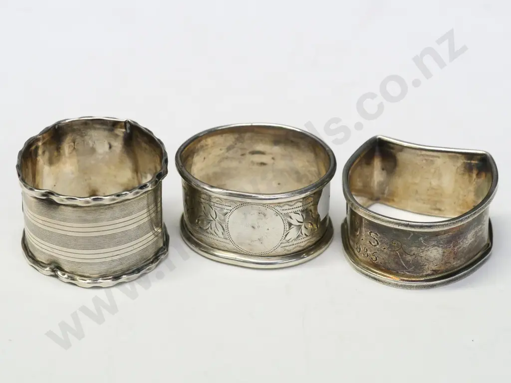 3 asstd sterling silver napkin rings all stamped Image 1++