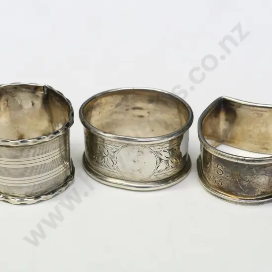 3 asstd sterling silver napkin rings all stamped
