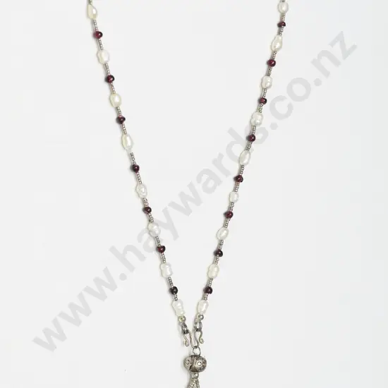 baraque pearl & rhodolite garnet necklace
