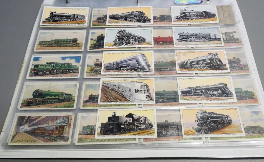 binder full of cigarette collector's cards in album sheets - cars, trains, ships, etc. Image 1++