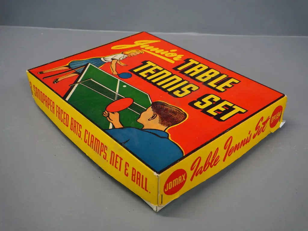 vintage Jomax child's table tennis set in original box, with 2 extra home-made paddles Image 1++
