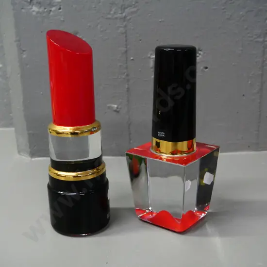 Kosta Boda heavy glass hand-painted ornaments - lipstick H-220 and nail polish