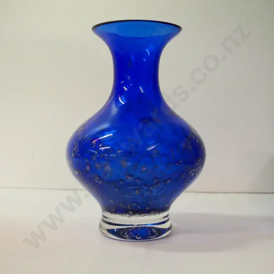 blue bubble effect heavy art glass vase H-200 D-150