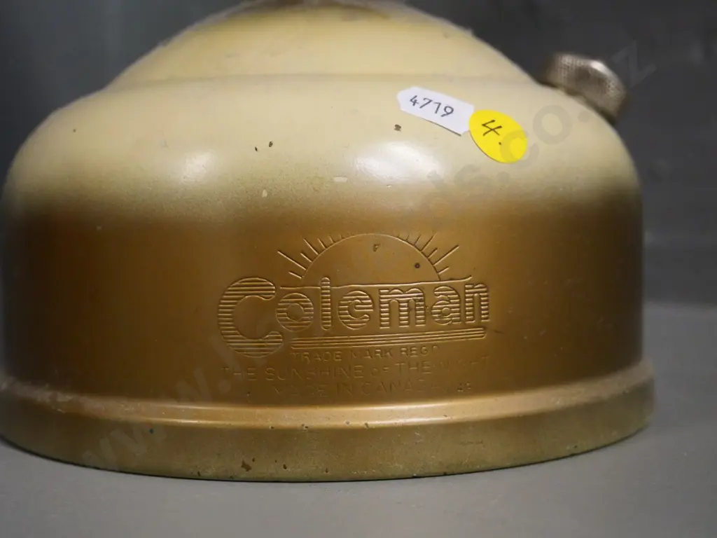vintage Coleman white spirit lantern with pleated shade - some damage and wear to shade H470 D350 Image 1++