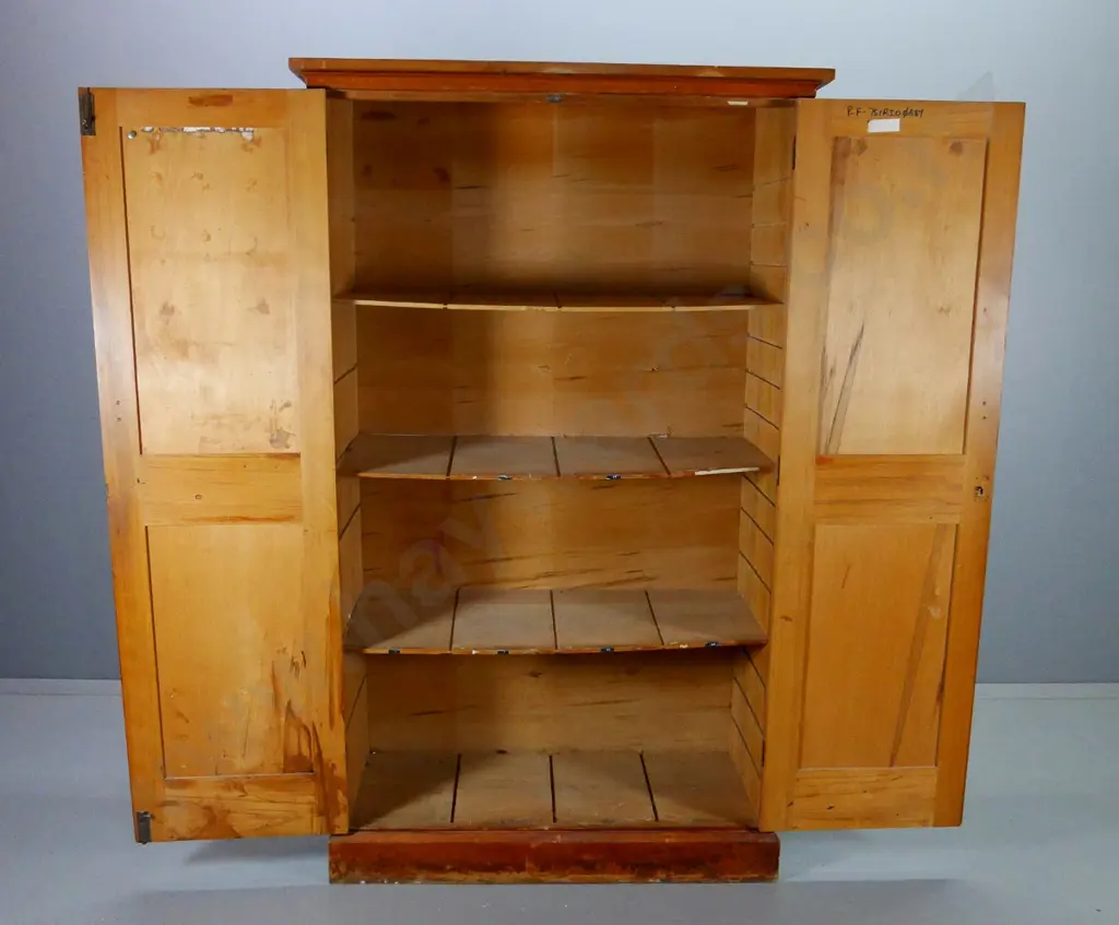 vintage rimu 2-door office cabinet with 3 shelves - marks and wear, screw holes on sides H-1770 W-1070 D-450 Image 1++