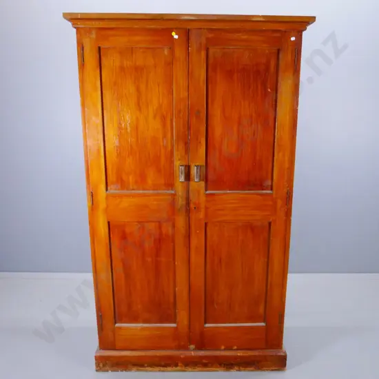 vintage rimu 2-door office cabinet with 3 shelves - marks and wear, screw holes on sides H-1770 W-1070 D-450