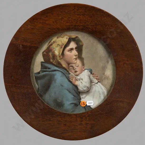 circular oak framed print - mother and child Diam-210