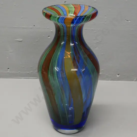heavy art glass multi colour swirl vase H-270 D-130