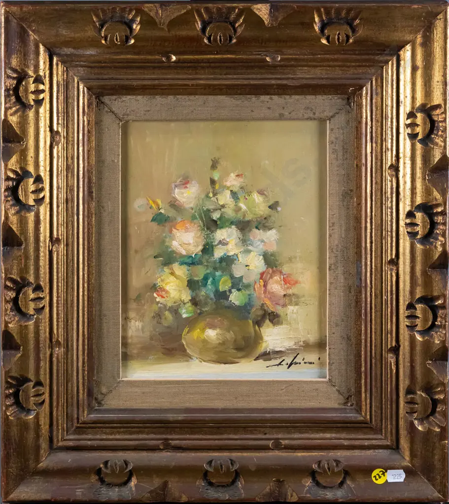 illegible signature - gilt framed oil - still life flowers H-240 W-190 Image 1++