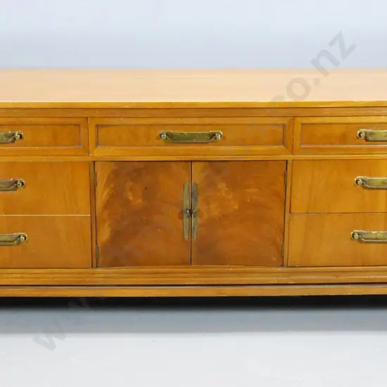 mid-century Red Lion mahogany sideboard w/9 drawers (2 in cupboard) brass handles, some polish wear  H800 W1980 D480