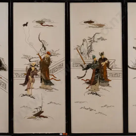 4 x oriental panels inlaid with soapstone Each H-880 W-340