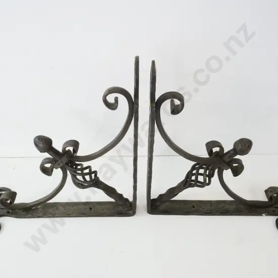 pair of ornate heavy forged iron shelf brackets H-330 D-360